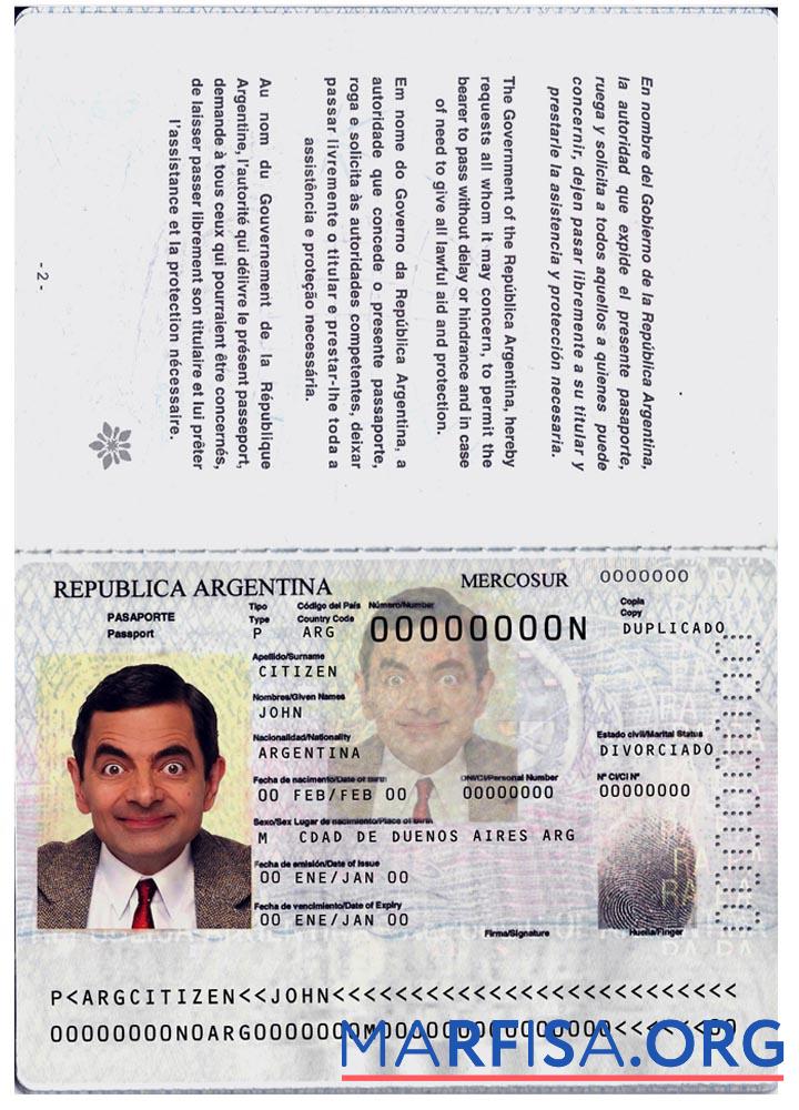 Printable Argentina passport 2012 present example